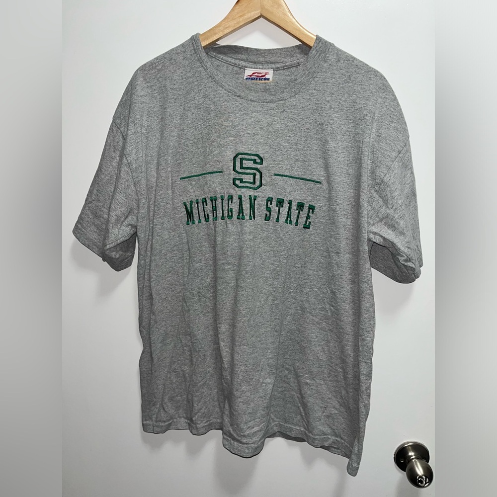 Vintage Michigan State Embroidered Gray T-Shirt Size XL